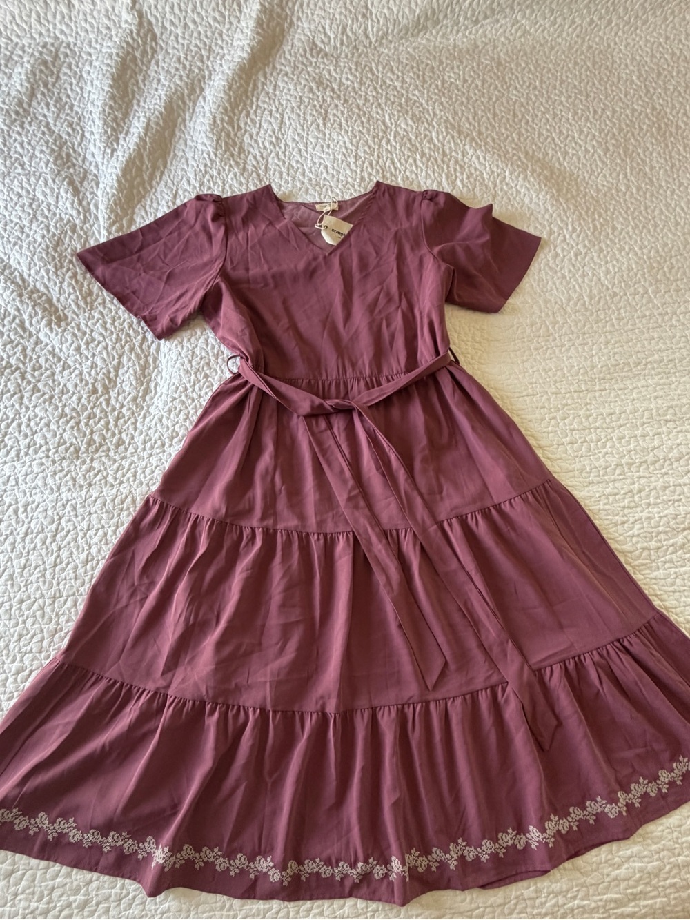 orange creek Mauve Tiered Midi Dress with Belt